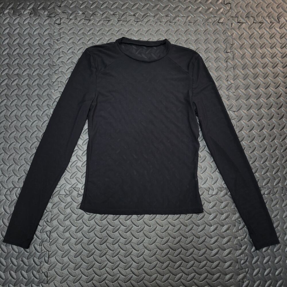 Black Mesh Long Sleeve Sheer Top XS Festival Rave Goth Y2K Layering Shirt